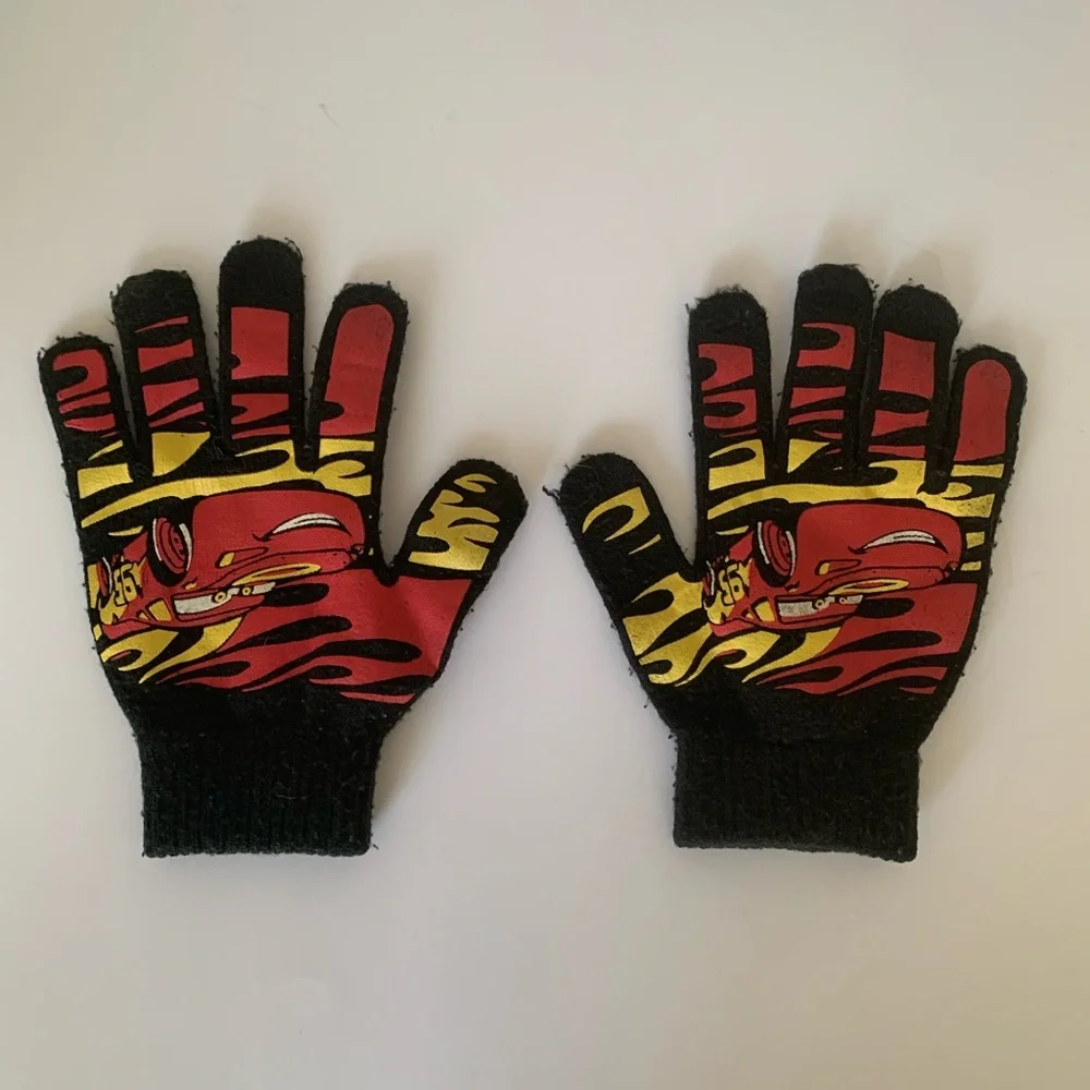 Disney Pixar Cars Knit Youth Gloves Black Red Yellow Boys